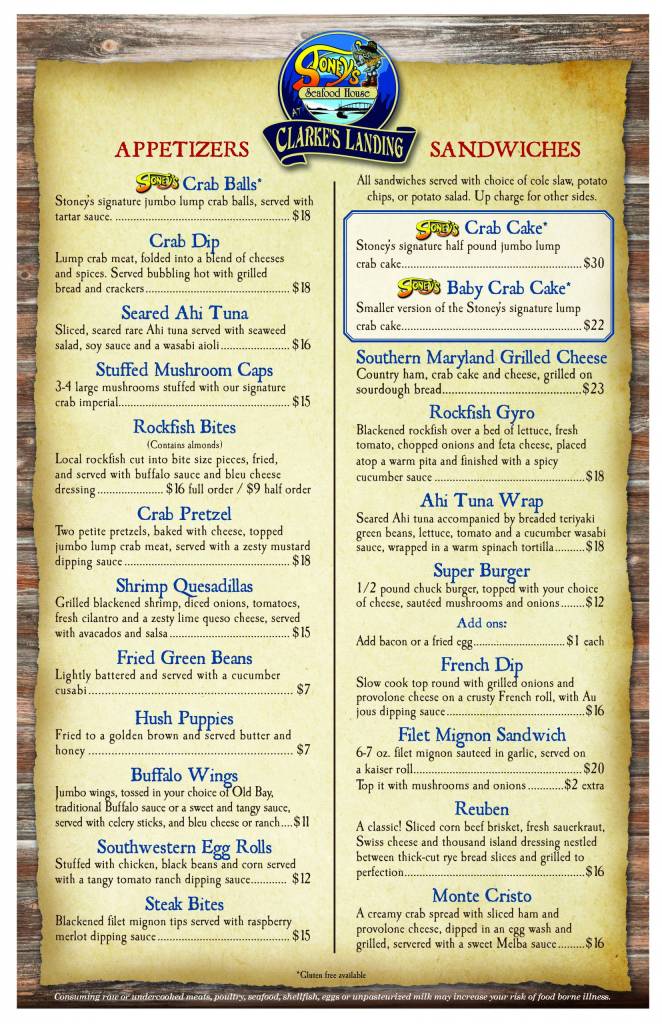 clarks landing restaurant menu